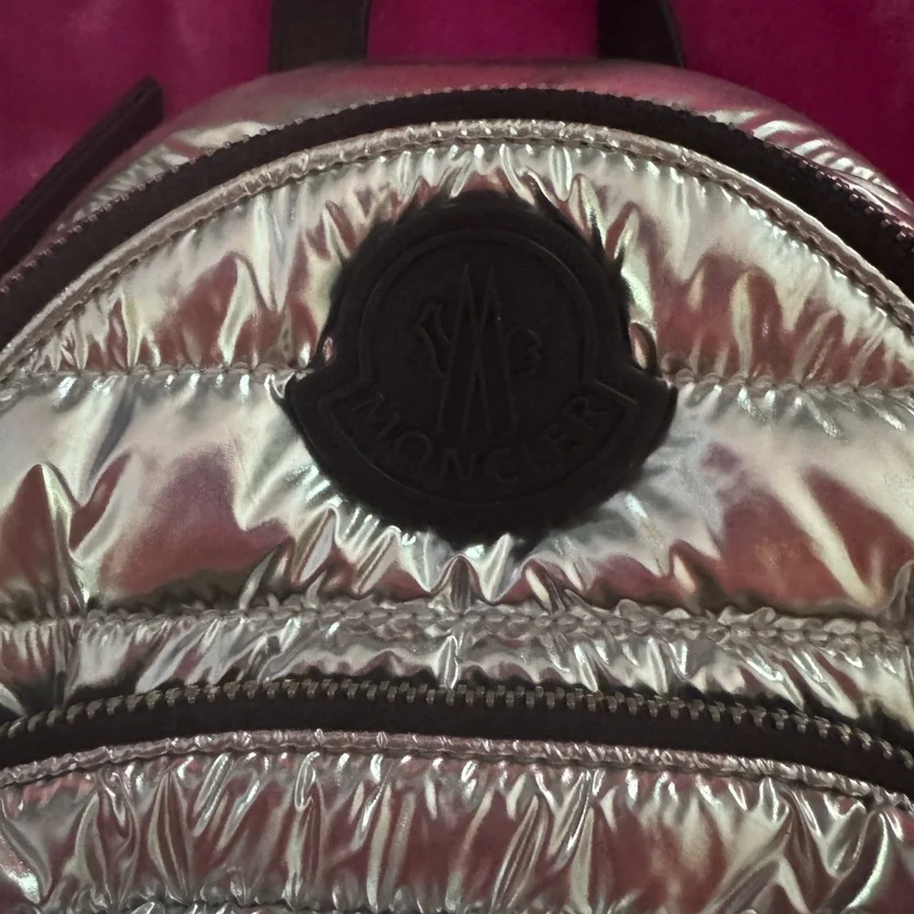 Moncler Silver Metallic Mini Puffer Backpack - Picture 8 of 10